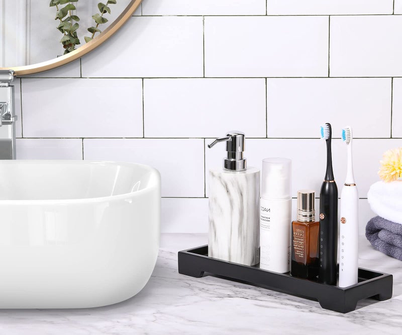 Luxspire Bathroom Vanity Tray  Resin Black Bathroom Tray Toilet Tank Tray  11.2x4.1 inch Kitchen Sink Trays  Countertop Organizer for Candles Soap Towel Perfume Holder Jewelry Dish  Small  Matte Black - Image 2